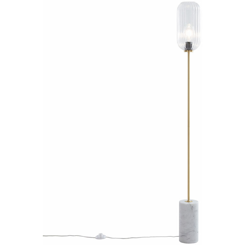 foto del prodotto lampada da terra rid art d co vetro,acciaio,marmo ottone bianco oblungo max. 1 x watt qazqa