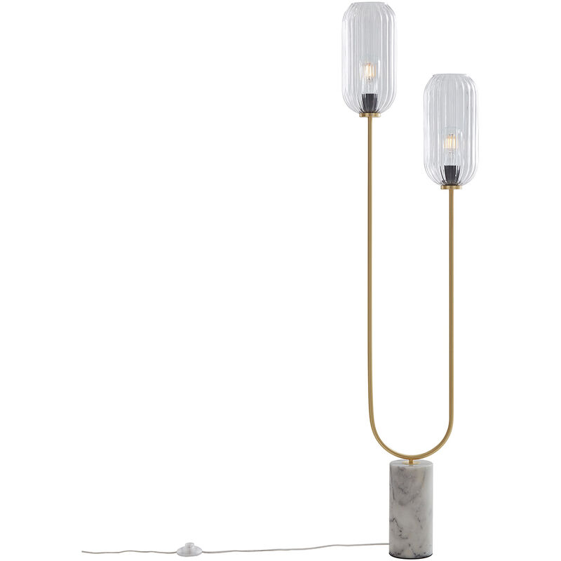 foto del prodotto lampada da terra rid art d co vetro,acciaio,marmo ottone bianco oblungo max. 2 x watt qazqa