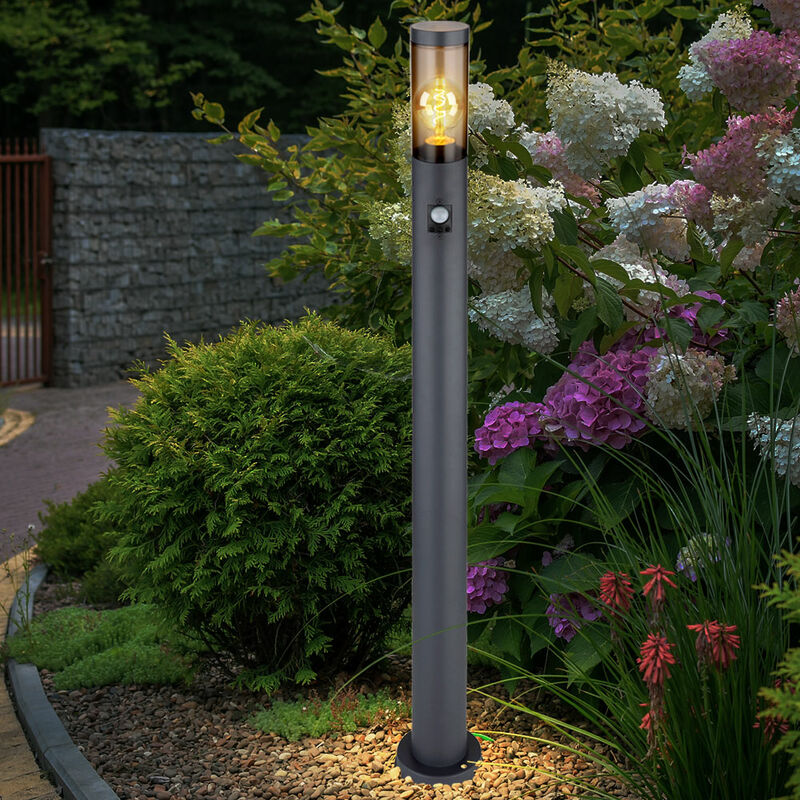 foto del prodotto lampada da terra rilevatore di movimento paletto luminoso da esterno lampade da giardino antracite ip44, lampada da terra patio balcone, acciaio inox