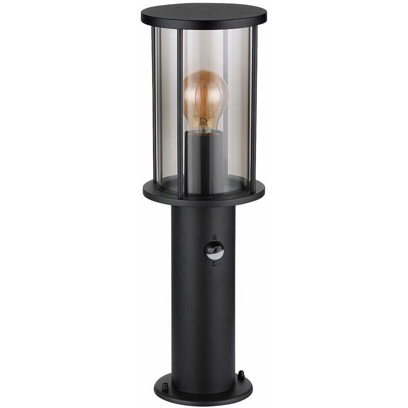 foto del prodotto lampada da terra, segnapasso, lampione da giardino, lampada da esterno con rilevatore di movimento, acciaio inox, vetro fum , e27, h 45 cm