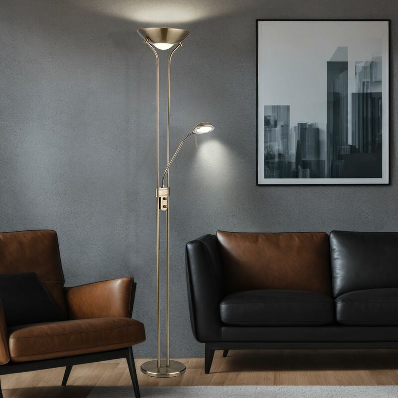 foto del prodotto lampada da terra soffitto washlight led dimmerabile con lampada da lettura lampade da terra a led con dimmer, spot lettura flessibile ottone