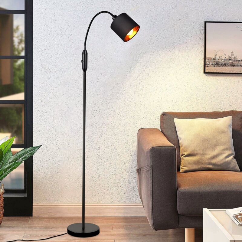 foto del prodotto lampada da terra soggiorno lampada ad arco nera lampada da lettura vintage e14 paralume industriale retr oro lampada da terra girevole a 360 