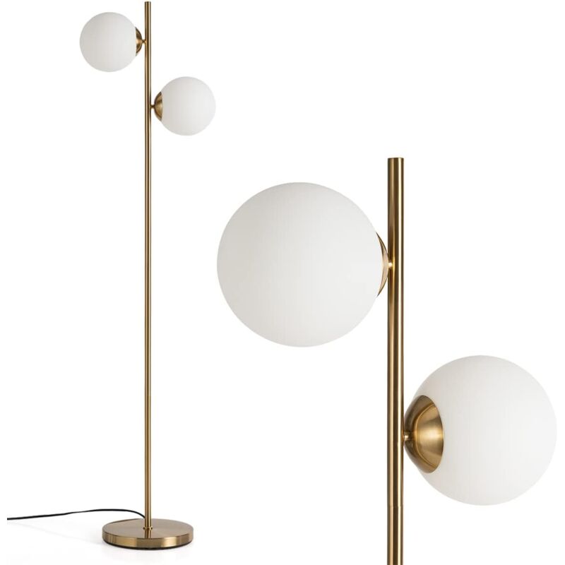 foto del prodotto lampada da terra soggiorno, lampada da terra a 2 lampadine led e interruttore a pedale, con struttura in metallo, per soggiorno, camera da letto,