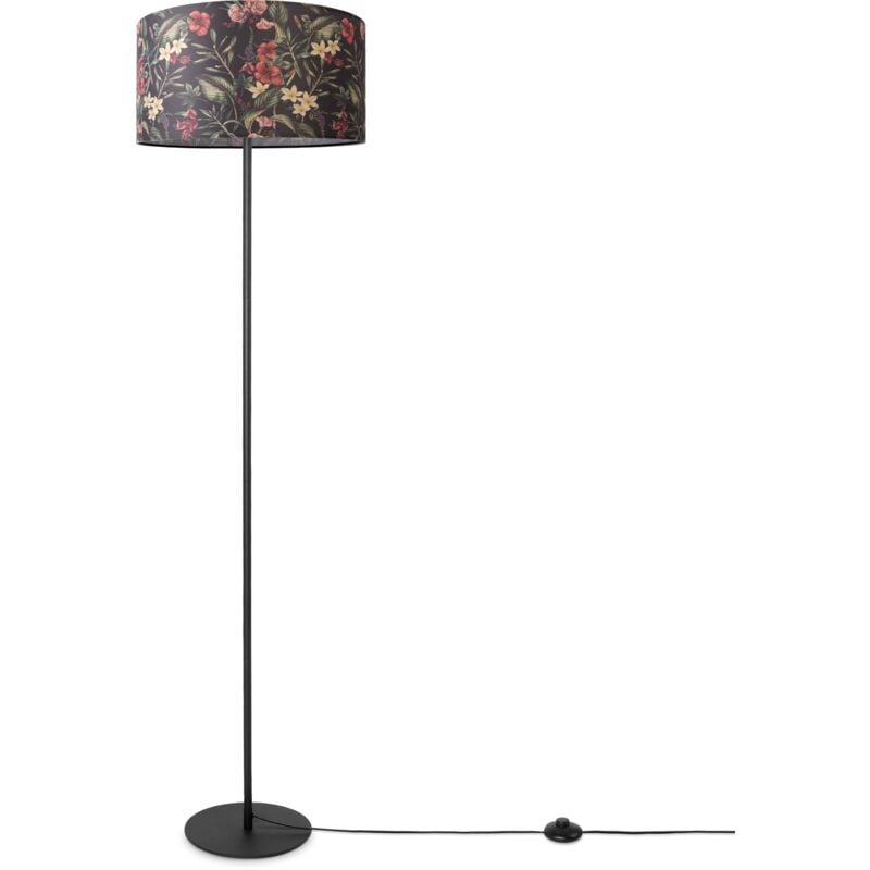 foto del prodotto lampada da terra soggiorno ufficio treppiede paralume rotondo tessuto fiori jungle design 5 38 cm , lampada da terra a gamba singola nero paco