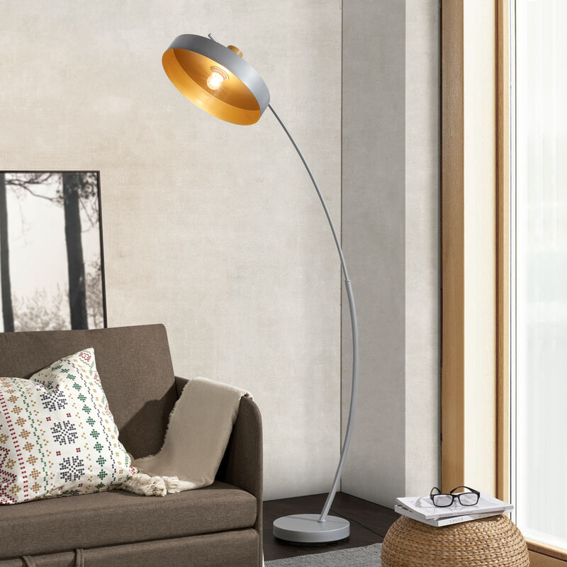 foto del prodotto lampada da terra stafford ad arco paralume a cilindro basso grigio lux.pro