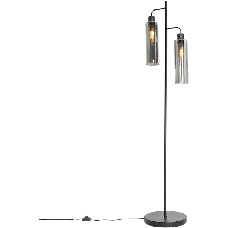 foto del prodotto lampada da terra stavelot moderno acciaio,vetro nero grigio oblungo max. 2 x watt qazqa