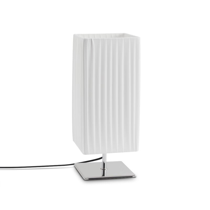foto del prodotto lampada da terra tavolo soggiorno comodino paralume legno moderno bianco, lampada da tavolo cromo paco home