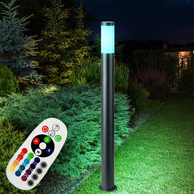 foto del prodotto lampada da terra telecomando da esterno giardino luce in acciaio inox dimmerabile in un set comprensivo di lampadine led rgb