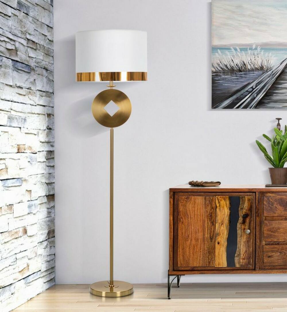 foto del prodotto lampada da terra telero, luce da terra, lampada da pavimento, lampada a stelo, 40x40 h151 cm, bianco e oro