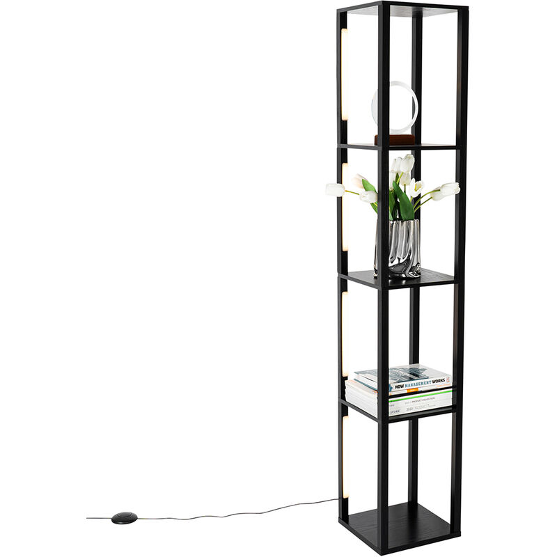 foto del prodotto lampada da terra tianna design acciaio,legno nero oblungo non sostituibile led max. 4 x 20 watt qazqa