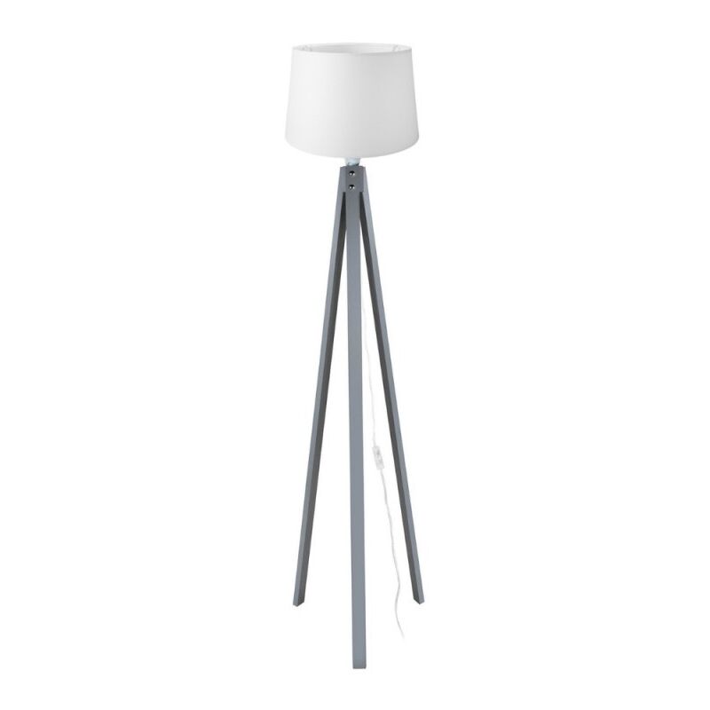 foto del prodotto lampada da terra treppiede grigio con paralume bianco in tessuto decogri3565