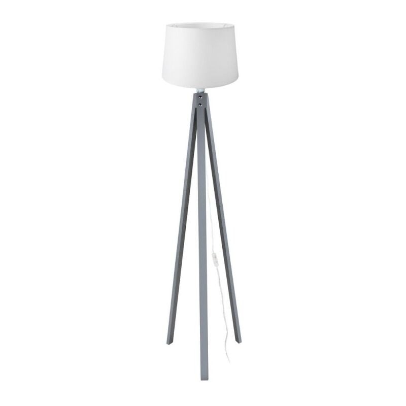 foto del prodotto lampada da terra treppiede grigio con paralume bianco in tessuto decogri3565
