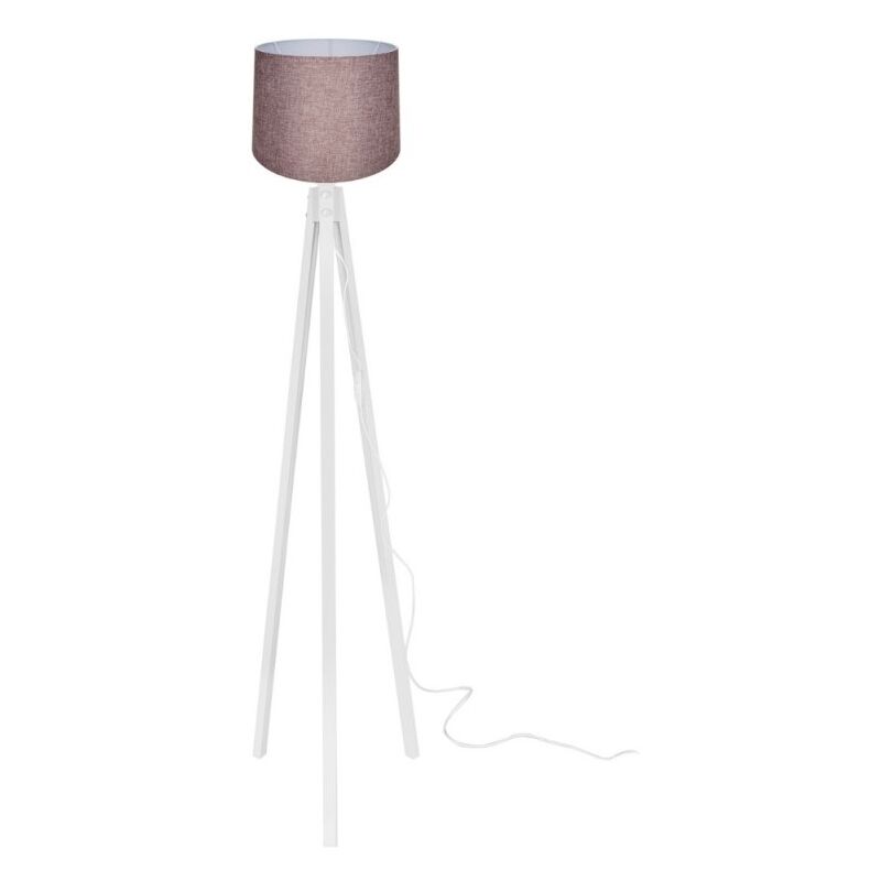 foto del prodotto lampada da terra treppiede legno bianco e paralume tessuto rosa rodibi3012