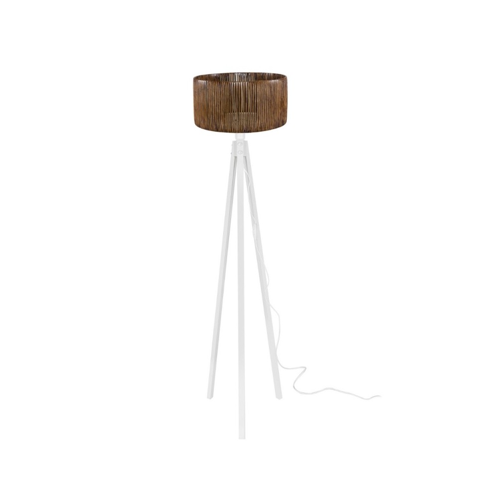 foto del prodotto lampada da terra treppiede legno e paralume carta intrecciata effetto bamboo colore caff rodibi1751