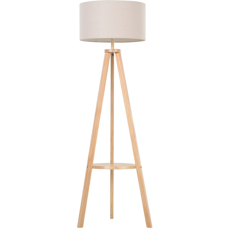 foto del prodotto lampada da terra tripode in legno e lino con interruttore a pedale altezza 154 cm