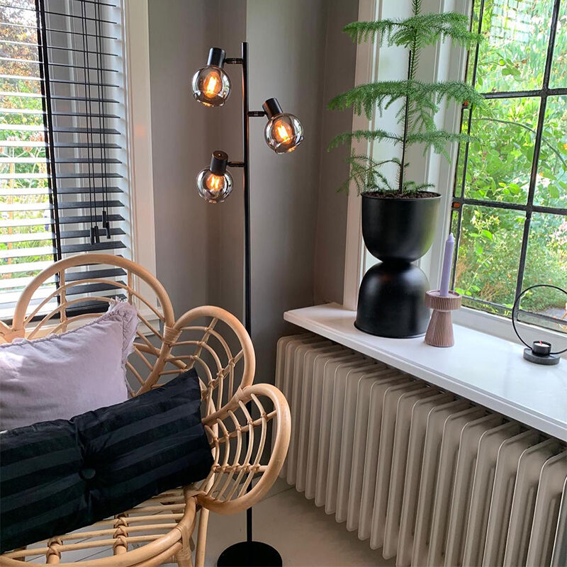 foto del prodotto lampada da terra vidro art d co vetro,acciaio nero oblungo e14 max. 3 x 4.9 watt qazqa