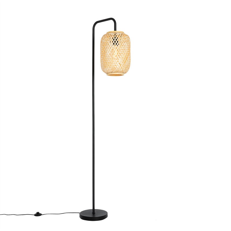foto del prodotto lampada da terra yvonne orientale bamboo,acciaio legno nero oblungo max. 1 x watt qazqa