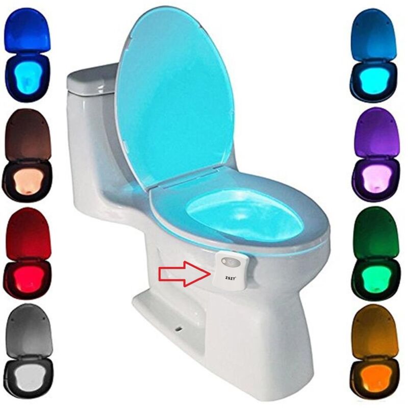 foto del prodotto lampada da toilette a led con luce notturna, zszt lampada da toilette a batteria con sensore di movimento lampada da toilette a batteria 8 colori