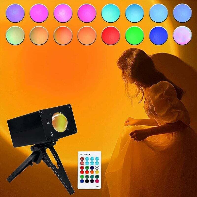 foto del prodotto lampada da tramonto, rotazione di 180 , proiezione del tramonto, luminosit regolabile in 16 colori, illuminazione d atmosfera per interni per