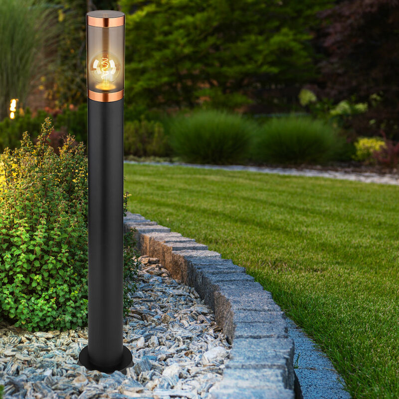 foto del prodotto lampada da vialetto lampada da giardino lampada da terra per esterni lampada da terra in acciaio inox, accenti di rame fumo nero, 1x e27, dxh 7,6x80