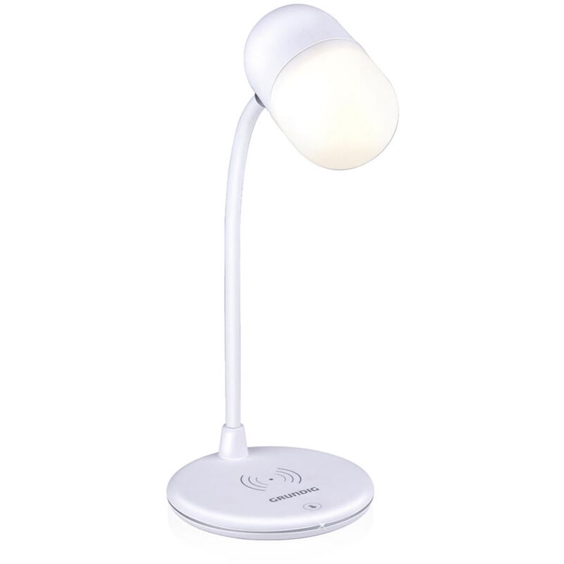 foto del prodotto lampada de scrivania led 3 en 1 charger de telefono wireless tecnologia qi speaker bluetooth luce de lettura white grundig