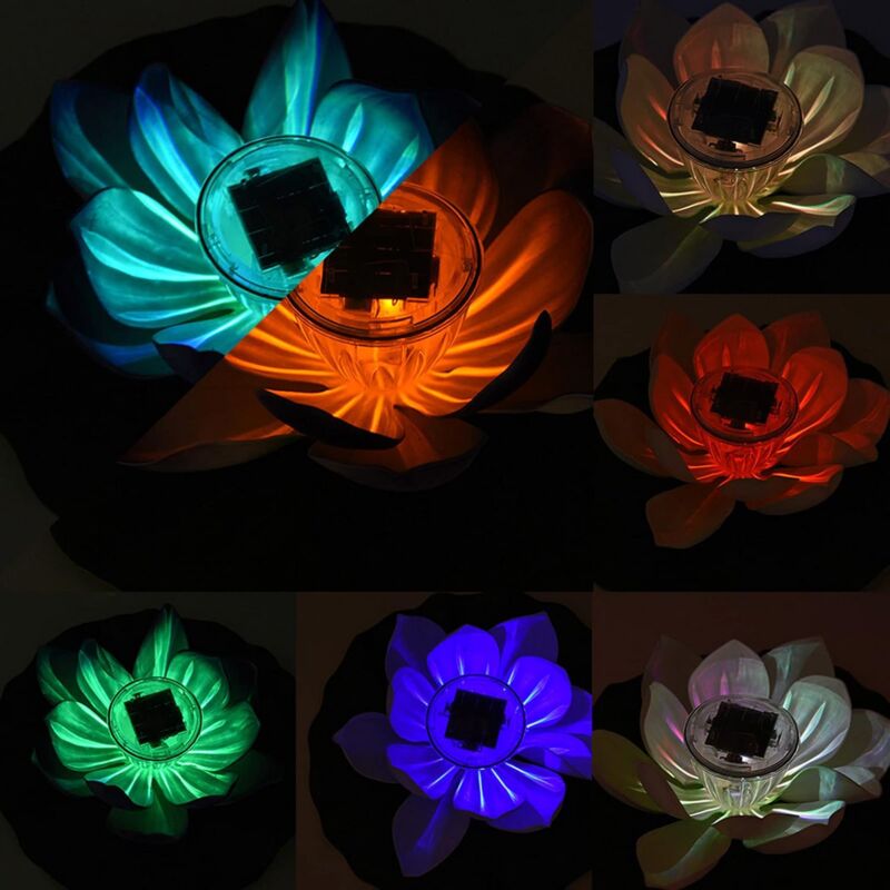 foto del prodotto lampada di loto per piscina da giardino, lampada di loto galleggiante solare per laghetto