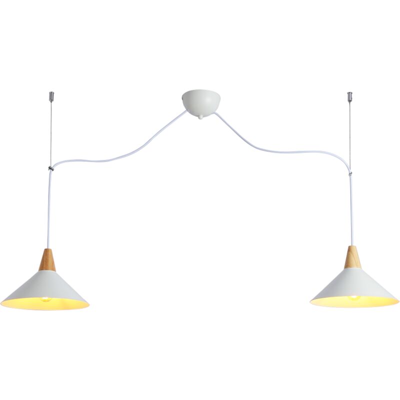 foto del prodotto lampada doppia a sospensione in metallo e legno selroom 2xe27