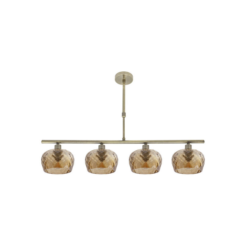 foto del prodotto lampada estela 4xe14 pelle regx75x13 cm con paralumi in cristallo tagliato ambra - fabrilamp