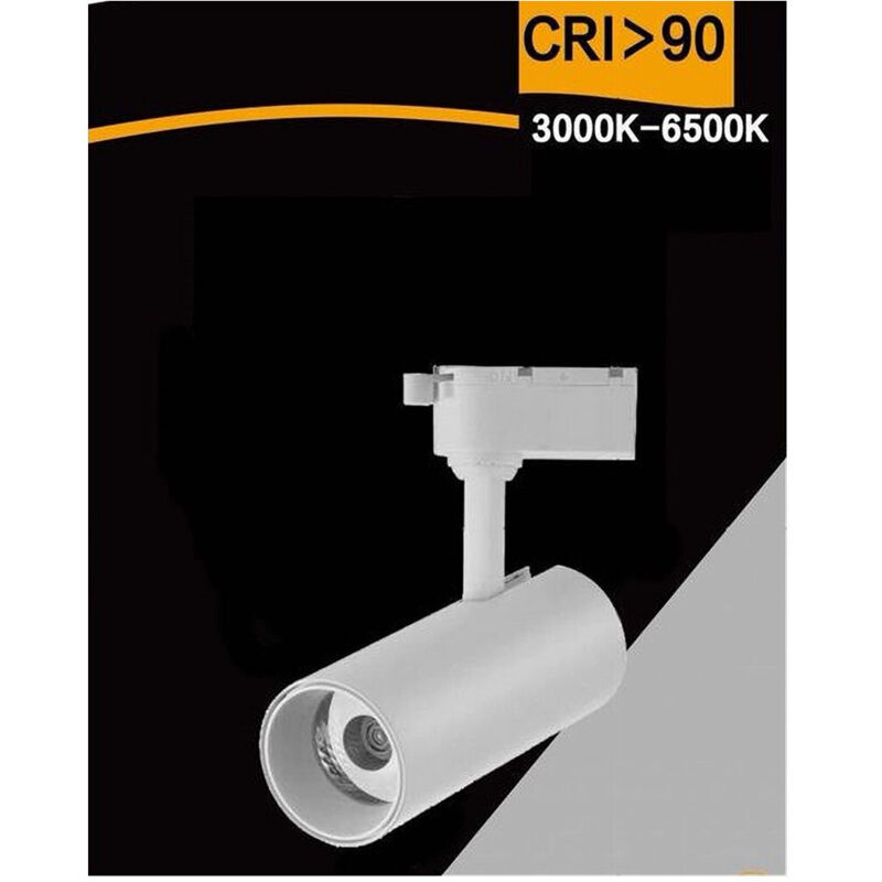 foto del prodotto lampada faretto led per binario monofase 30w luce cct ip20 bianco nero sl 30w 3c bianco trade shop traesio