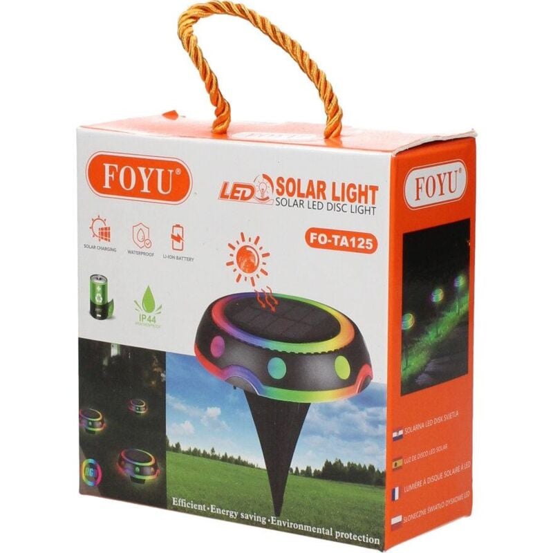foto del prodotto lampada faretto solare led da giardino rgb con pannello solare da decoro