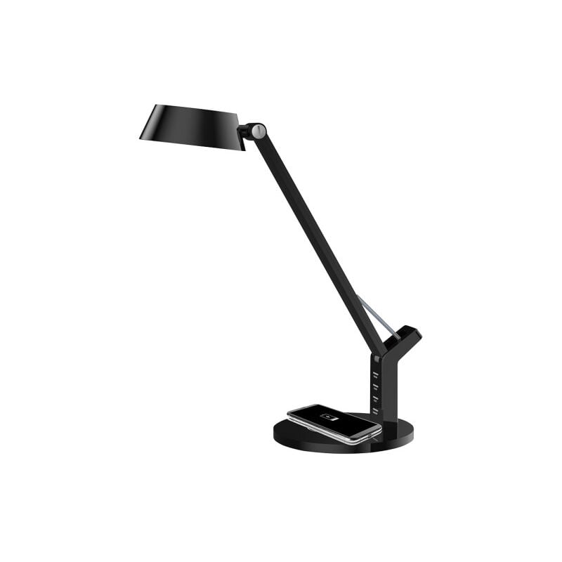 foto del prodotto lampada flexo soroya nera 8w 590lm 3000-4500-6000k caricatore sistema qi memoria interna reg.40,4x17,1x31,6 cm