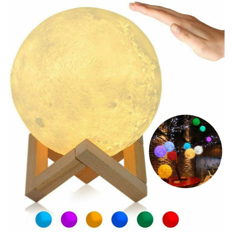 foto del prodotto lampada forma luna 3d luce usb rgb notte buio touch sensore comodino luce