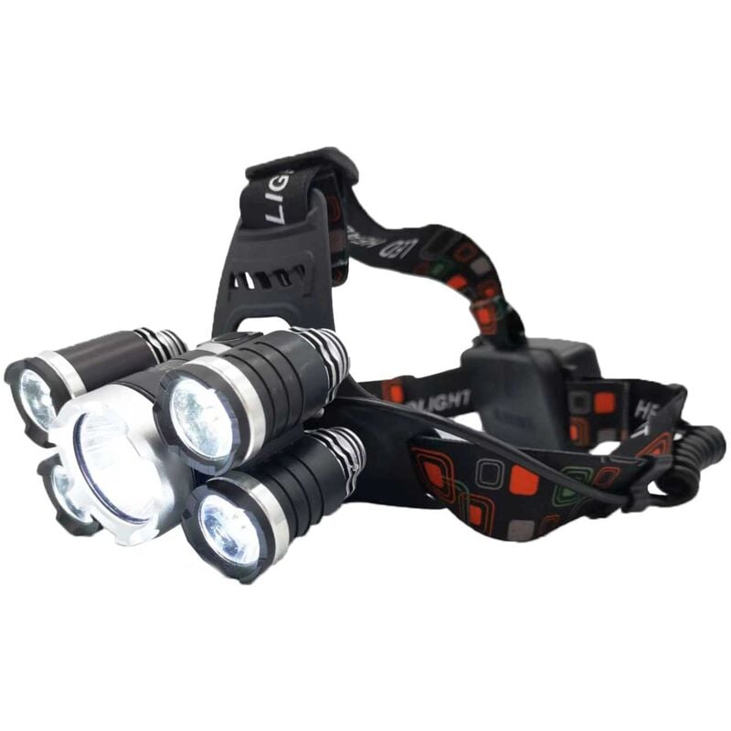 foto del prodotto lampada frontale a 5 led, lampada frontale ricaricabile