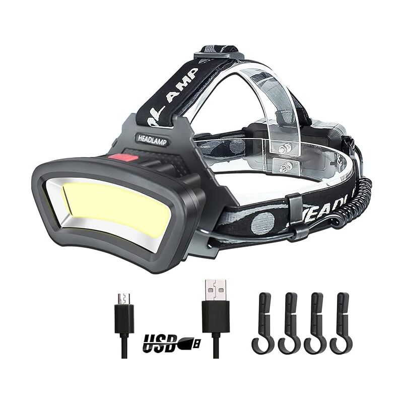 foto del prodotto lampada frontale a led cob, lampada frontale impermeabile ricaricabile usb 2000 lumen, con luce rossa, luce da lavoro per casco, manutenzione e
