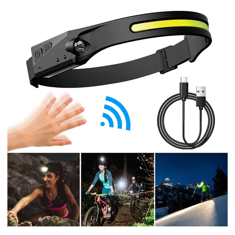 foto del prodotto lampada frontale a led con sensore di movimento ipx4 usb c 1200 mah nera