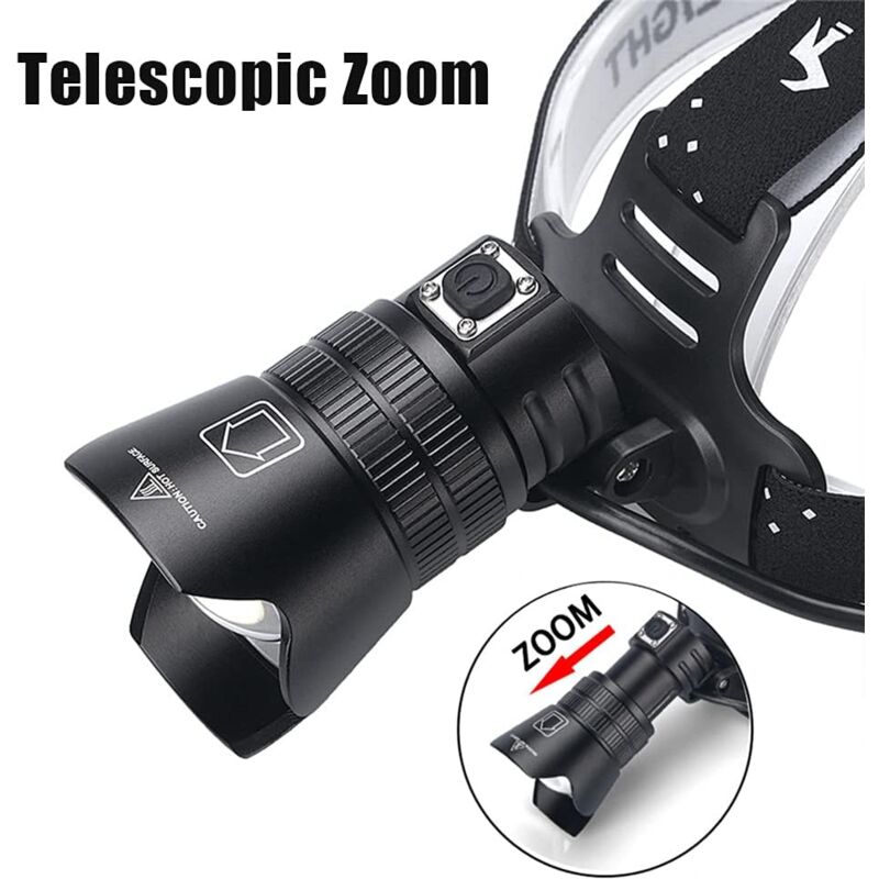foto del prodotto lampada frontale a led con zoom, ricaricabile, 3 modalit , impermeabile per caccia, pesca, campeggio