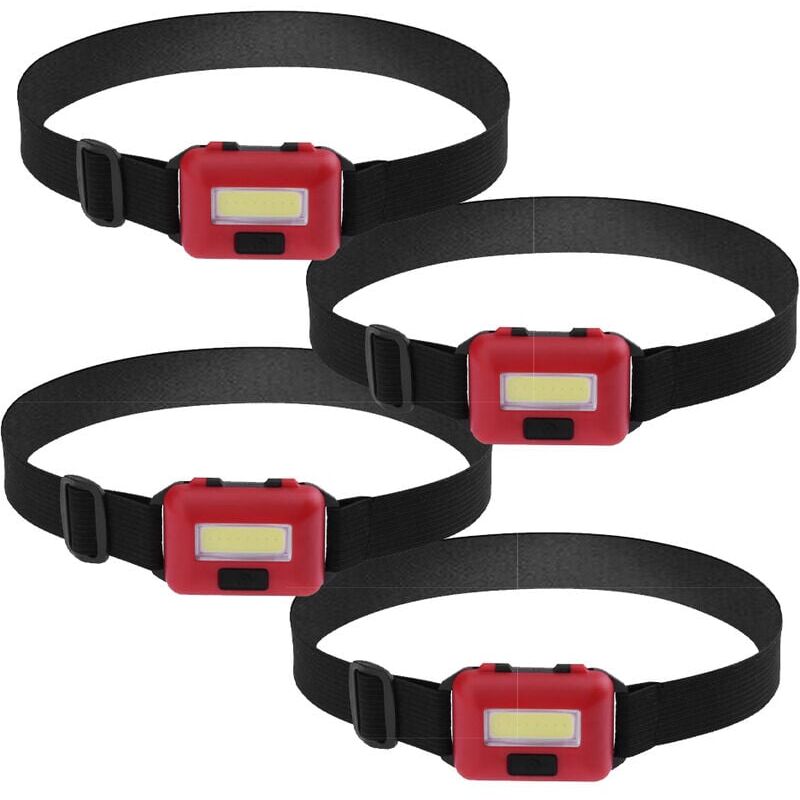 foto del prodotto lampada frontale a led da 4 pezzi, torcia per adulti e bambini, fascio di luce ultra luminoso, lampada frontale cob, rossa
