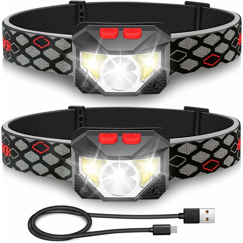 foto del prodotto lampada frontale a led, lampada frontale con sensore di movimento super luminoso da 2 pezzi, lampada frontale ricaricabile usb da 1000 lumen a 6