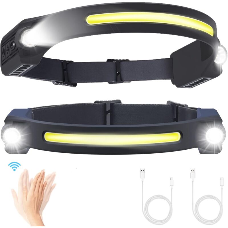 foto del prodotto lampada frontale a led ricaricabile 2 pezzi torcia frontale con sensore di movimento a 5 modalit impermeabile a 260 gradi ipx4 usb c per pesca,