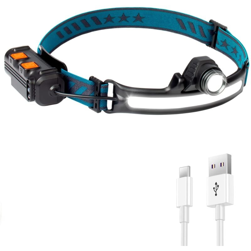 foto del prodotto lampada frontale a led ricaricabile, 2000 mah, 500 lumen, illuminazione a 270 , 6 modalità, usb-c, ipx4, impermeabile, cob xpg