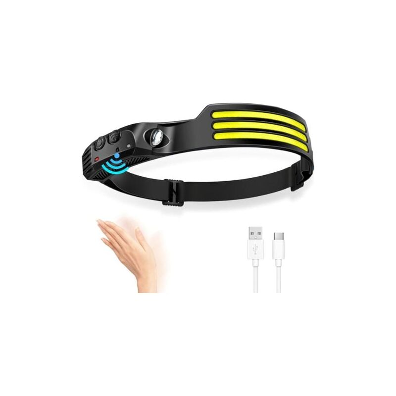 foto del prodotto lampada frontale a led ricaricabile con sensore di movimento, illuminazione a 230 , adatta a bambini, adulti, campeggiatori ed escursionisti lablanc