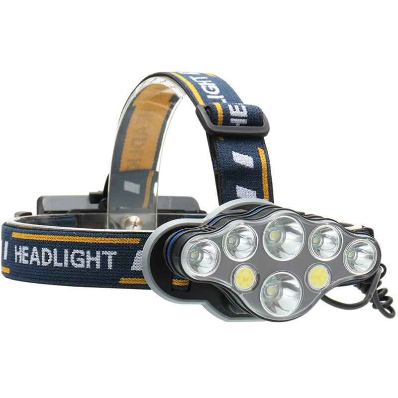 foto del prodotto lampada frontale a led ricaricabile, lampada frontale ultra potente a 8 led con 18000 lumen, torcia frontale impermeabile e leggera, perfetta per