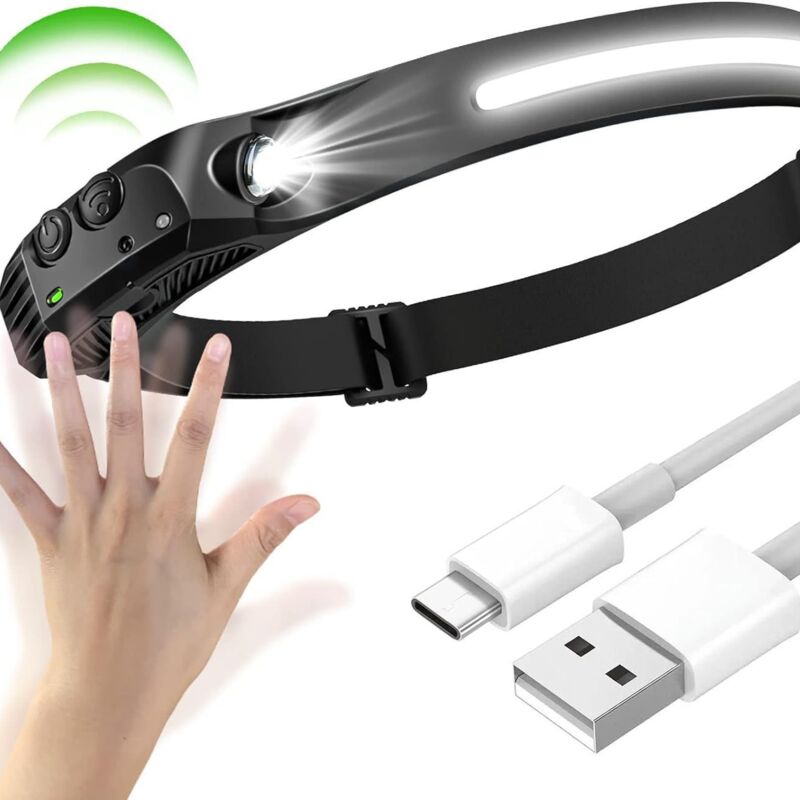foto del prodotto lampada frontale a led ricaricabile per esterni lampada frontale usb leggera, lampada frontale in silicone, luce da lavoro portatile, luce da corsa