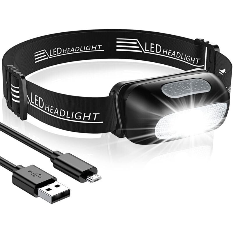 foto del prodotto lampada frontale a led ricaricabile, potente torcia frontale impermeabile con 5 modalit di illuminazione, lampade frontali per bambini ultraleggere