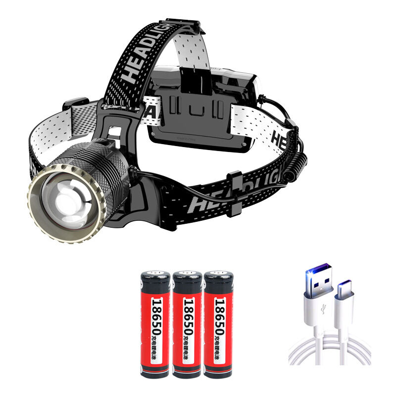 foto del prodotto lampada frontale a led ricaricabile, super luminosa da 12000 lumen, 3 modalit di illuminazione, con sensore gestuale, perfetta per corsa, jogging,