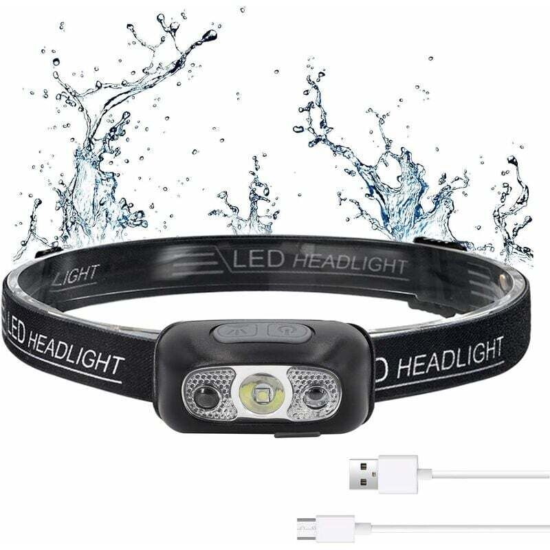 foto del prodotto lampada frontale a led ricaricabile tramite usb, potente e super luminosa, 500 lm, 3 modalit di illuminazione, impermeabile ipx1, lampada frontale