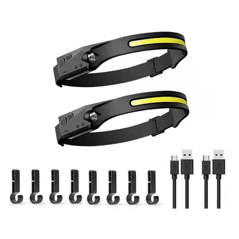 foto del prodotto lampada frontale a led ricaricabile tramite usb, potente torcia frontale a led, lampada frontale cob da campeggio impermeabile con modalit sensore