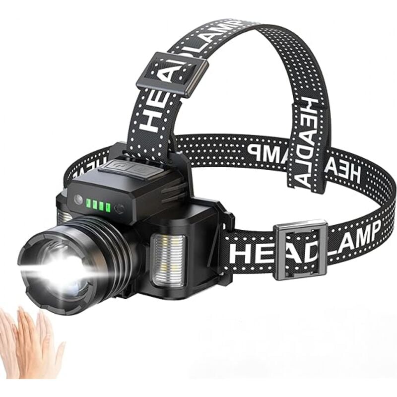foto del prodotto lampada frontale a led ricaricabile, ultra potente 50.000 lumen 3 3 modalit , sensore e luce blu rossa, lampada frontale ricaricabile tramite usb