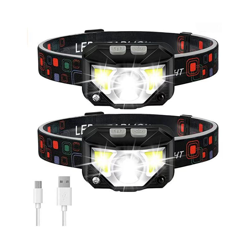 foto del prodotto lampada frontale a led ultra potente, confezione da 2, torcia frontale ricaricabile tramite usb con sensore di movimento, leggera e impermeabile, 14