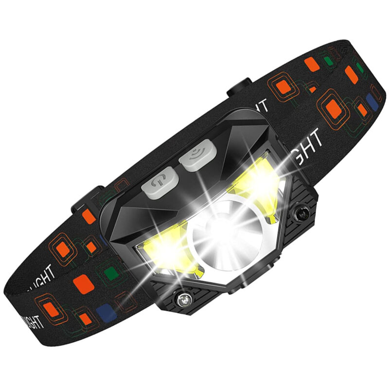 foto del prodotto lampada frontale a led ultra potente, lampada frontale ricaricabile da 1200 l, 6 modalit di illuminazione con sensore di movimento, lampada frontale